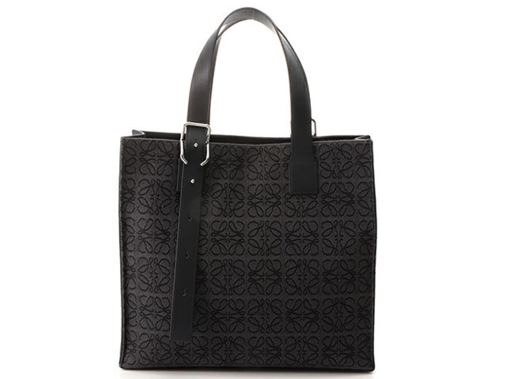 Loewe Anagram Buckle Tote Bag Canvas Leather Gray Black